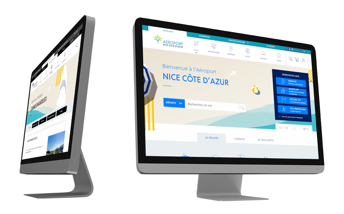 Mockups des sites des aéroports de la Côte d'Azur : Nice, Cannes...